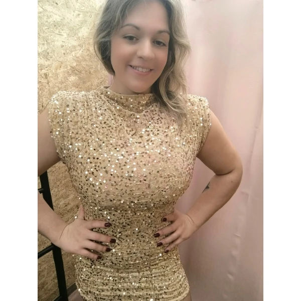 Vestido Glamour Lantejoulas ( Bege) - Image 6