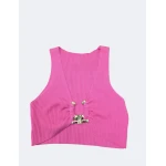 Top elegante e sofisticado canelado com ancora dourada, disponível em azul, rosa e branco.
