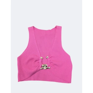Top elegante e sofisticado canelado com ancora dourada, disponível em azul, rosa e branco.