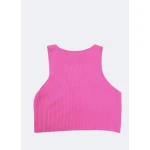 Top elegante e sofisticado canelado com ancora dourada, disponível em azul, rosa e branco.