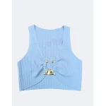 Top elegante e sofisticado é canelado com ancora dourada, disponível em azul, rosa e branco.