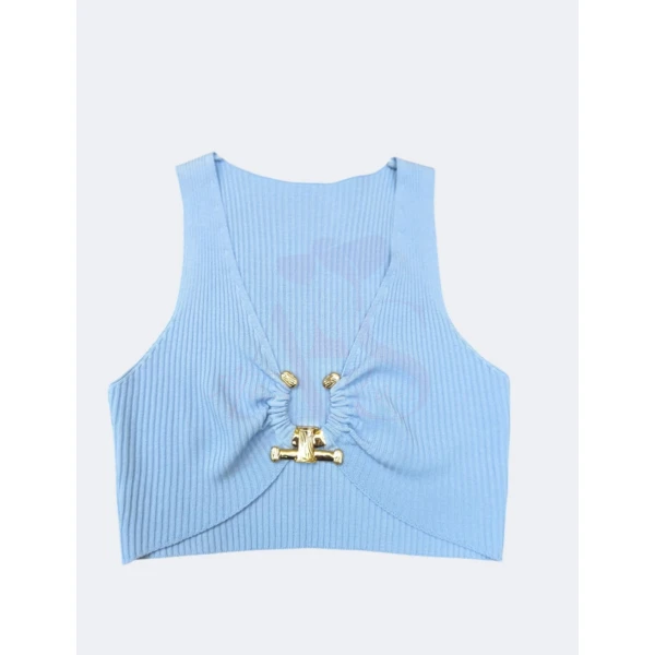 Top elegante e sofisticado é canelado com ancora dourada, disponível em azul, rosa e branco.