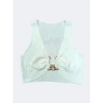 Top elegante e sofisticado é canelado com ancora dourada, disponível em azul, rosa e branco.
