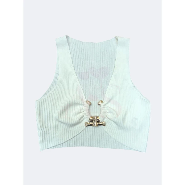 Top elegante e sofisticado é canelado com ancora dourada, disponível em azul, rosa e branco.