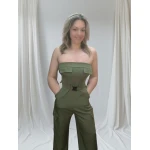 Macacão verde sem alças feminino em tecido leve e confortável