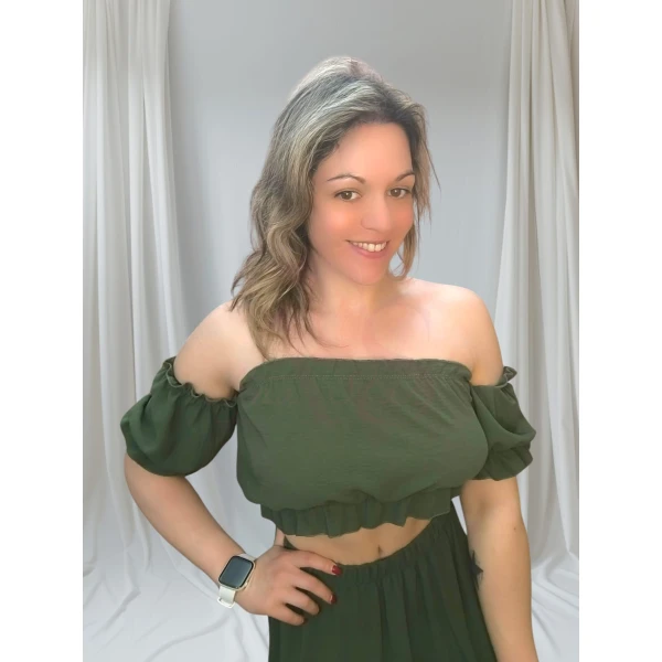 Conjunto feminino elegante casual em duas cores