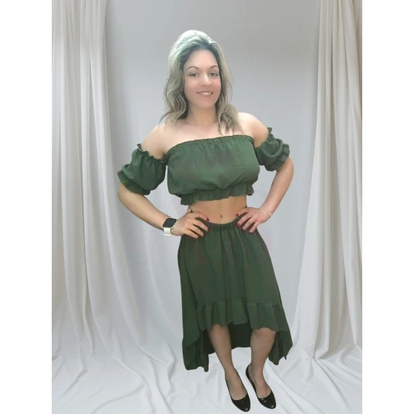 Conjunto feminino elegante casual em duas cores