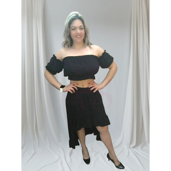 Conjunto feminino elegante casual em duas cores