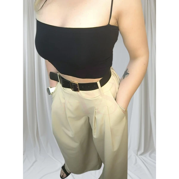 Pantalonas Aura Sofisticada disponíveis em preto, cinzento escuro e bege claro