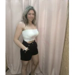 Calções Look de Poder com cintura subida e botões frontais em bege e preto