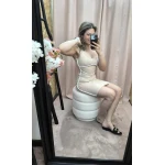 Vestido Realce Feminino em malha canelada com detalhes brancos