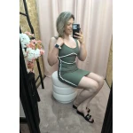 Vestido Realce Feminino em malha canelada com detalhes brancos