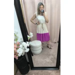 Vestido Bicolor Suave Elegância em tecido leve com detalhe em cordão dourado