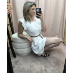 Vestido curto com cinto e folhos nos ombros – Robe Élégance Douce