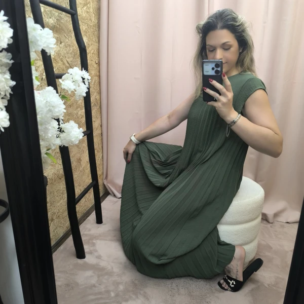 Vestido Plissado Elegância Solta - Image 4