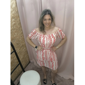 Vestido Boho Fresh com padrão boémio e forro, disponível em várias cores, incluindo rosa claro.