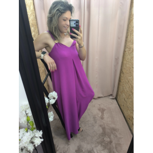 Macacão Fúcsia Impacto Chic em tecido fluido com alças largas e detalhe dourado