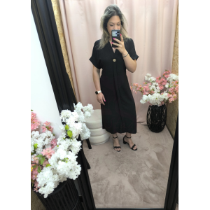 Vestido Midi Casual Chic em bege, preto e azul-marinho.