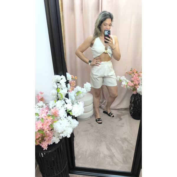 Calções de linho femininos em várias cores