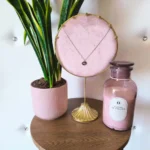 Colar Lábios de Luz em tom prateado com pendente em forma de lábios e cristal.